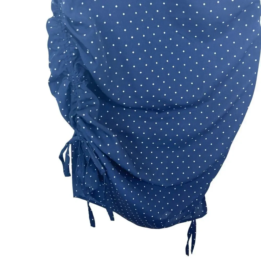 J.O.A. Just One Answer Navy Polkadot Convertible Dress Adjustable Side‎ Ruched S - Picture 8 of 12